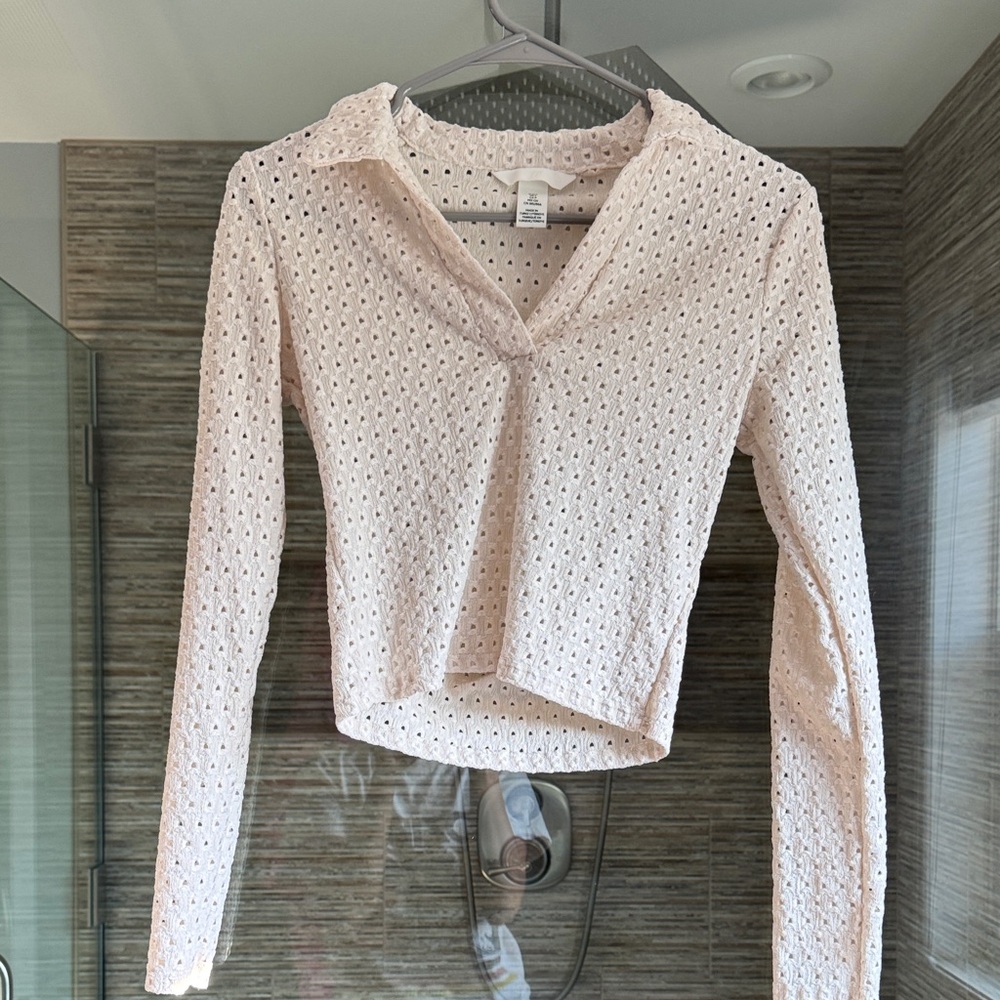 H&M Light Pink Eyelet Button Down Shirt